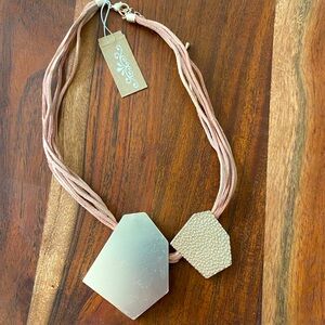 Multi-Layered Suede Cord Necklace With Textured Geometric Gold Pendants